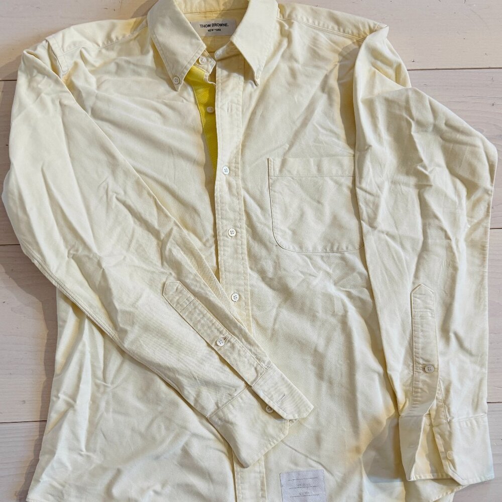 Mens Thom Browne Shirt Size 3 / Large Pale Yellow Oxford Button Down Shirt